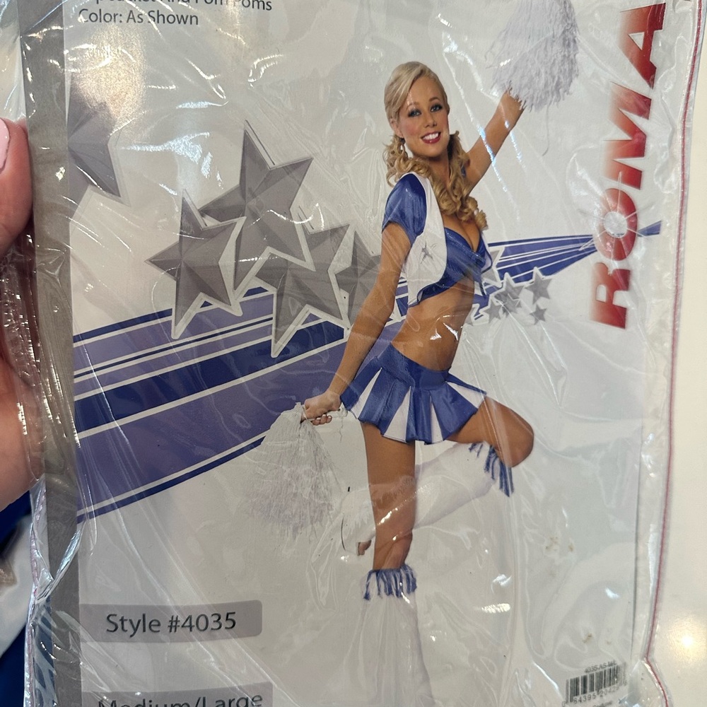 Roma Blue and White Cheerleader Costume (M/L) with poms